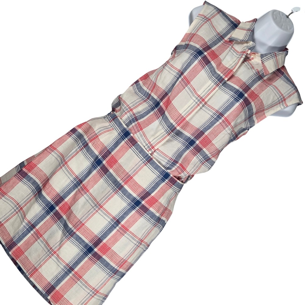 Escada Sport Women Small‎ 2 Pc Linen Top Wrap Skirt Set Red White Blue Plaid 90s